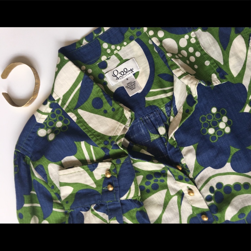 Lilly Pulitzer Blue and Green Floral Top Size 4